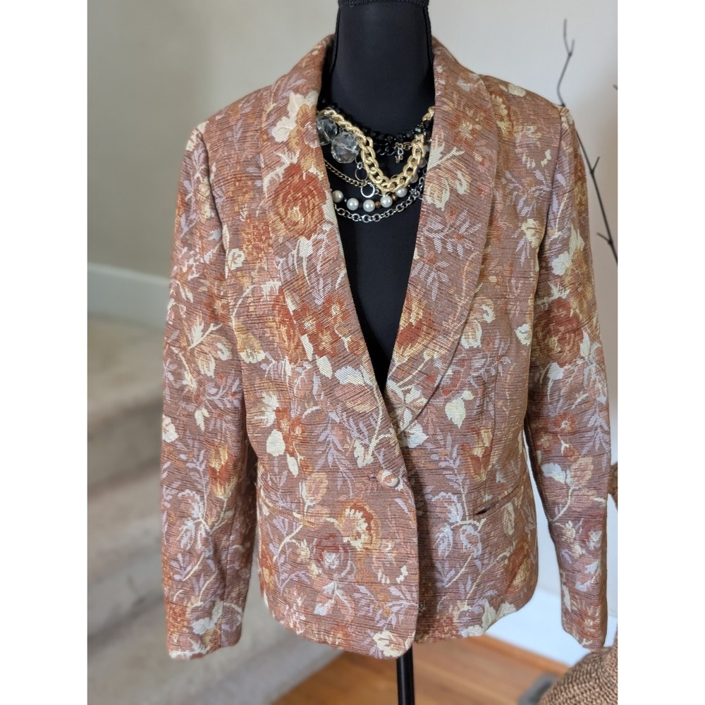 Valerie Stevens Floral Jacquard Tapestry Blazer Jacket Size 12 - Wool Blend